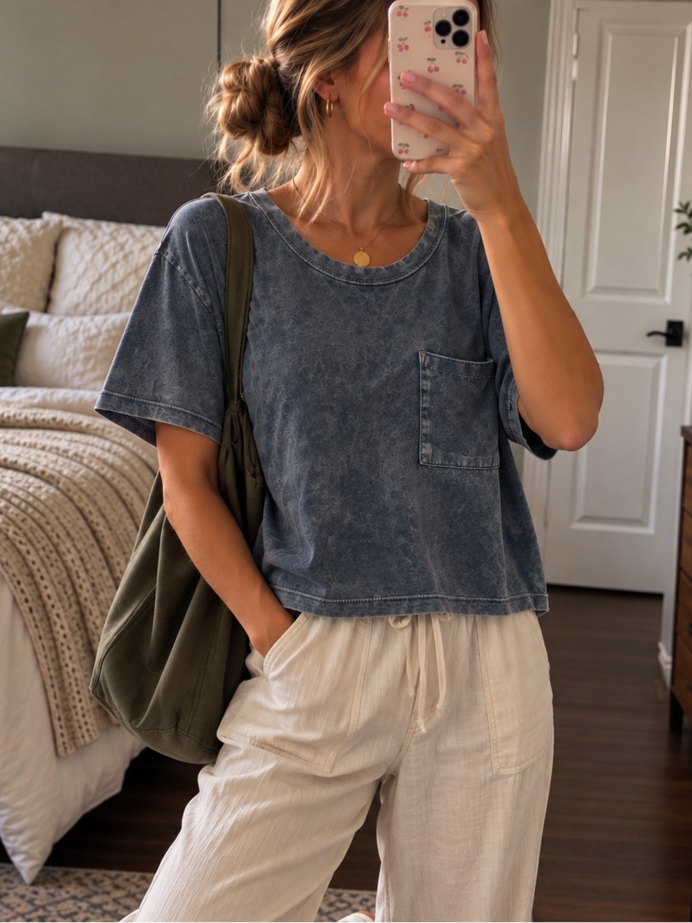 Arizona Jean Company Washed Indigo Cropped Pocket Tee